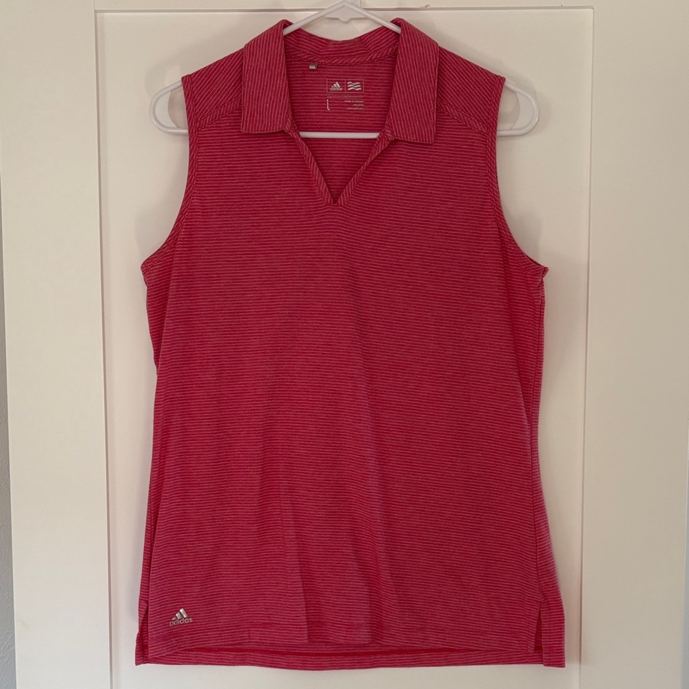 Adidas Women's Pink Striped Golf Top